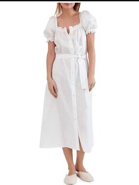 Sleeper White Linen Midi Dress